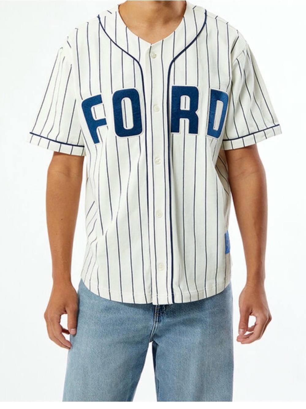 Pacsun Ford White Pinstripe Baseball Jersey Large